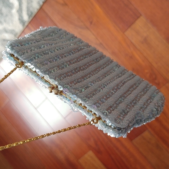 Vintage Richere Clutch Evening Bag Made in Hong Kong Sequined Beads Aqua Blue - Picture 17 of 17